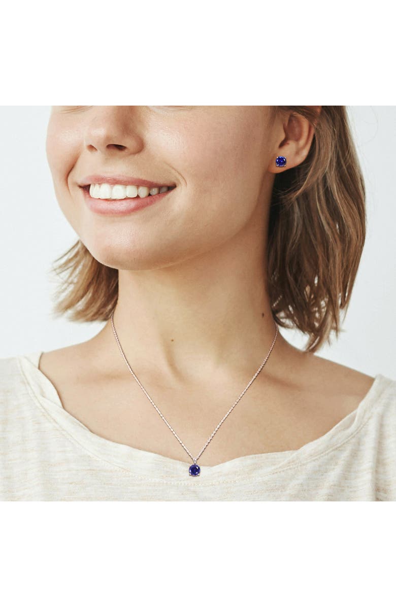 DELMAR Sterling Silver Round Lab Created Sapphire Stud Earrings & Necklace Set, Alternate, color, Blue