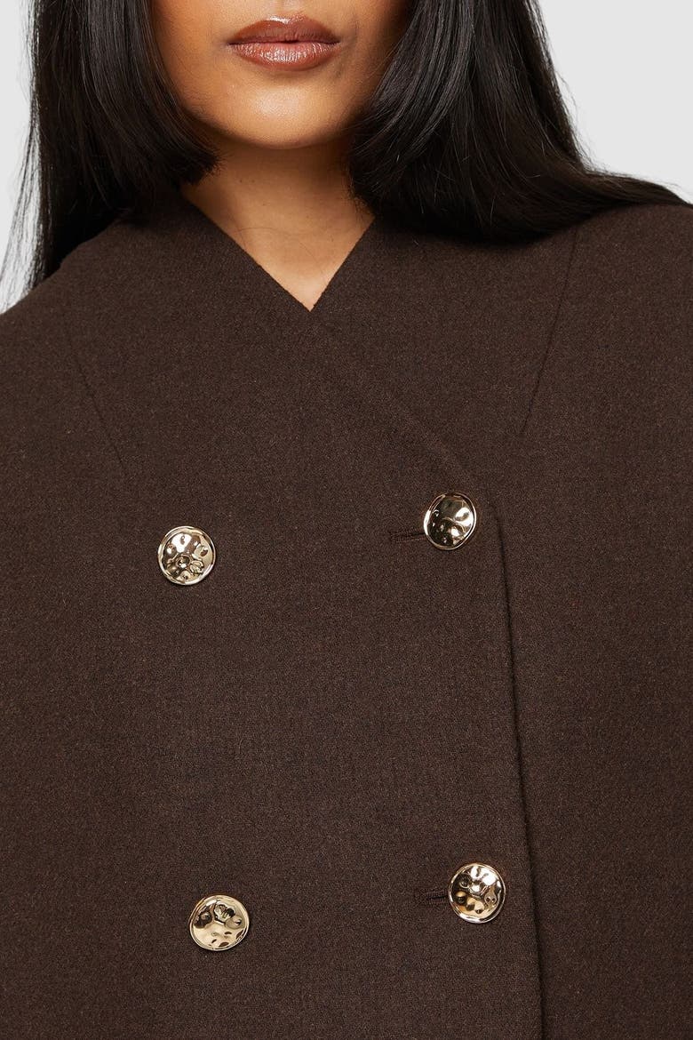Petite Grown On Neck Peacoat, Alternate, color, Chocolate