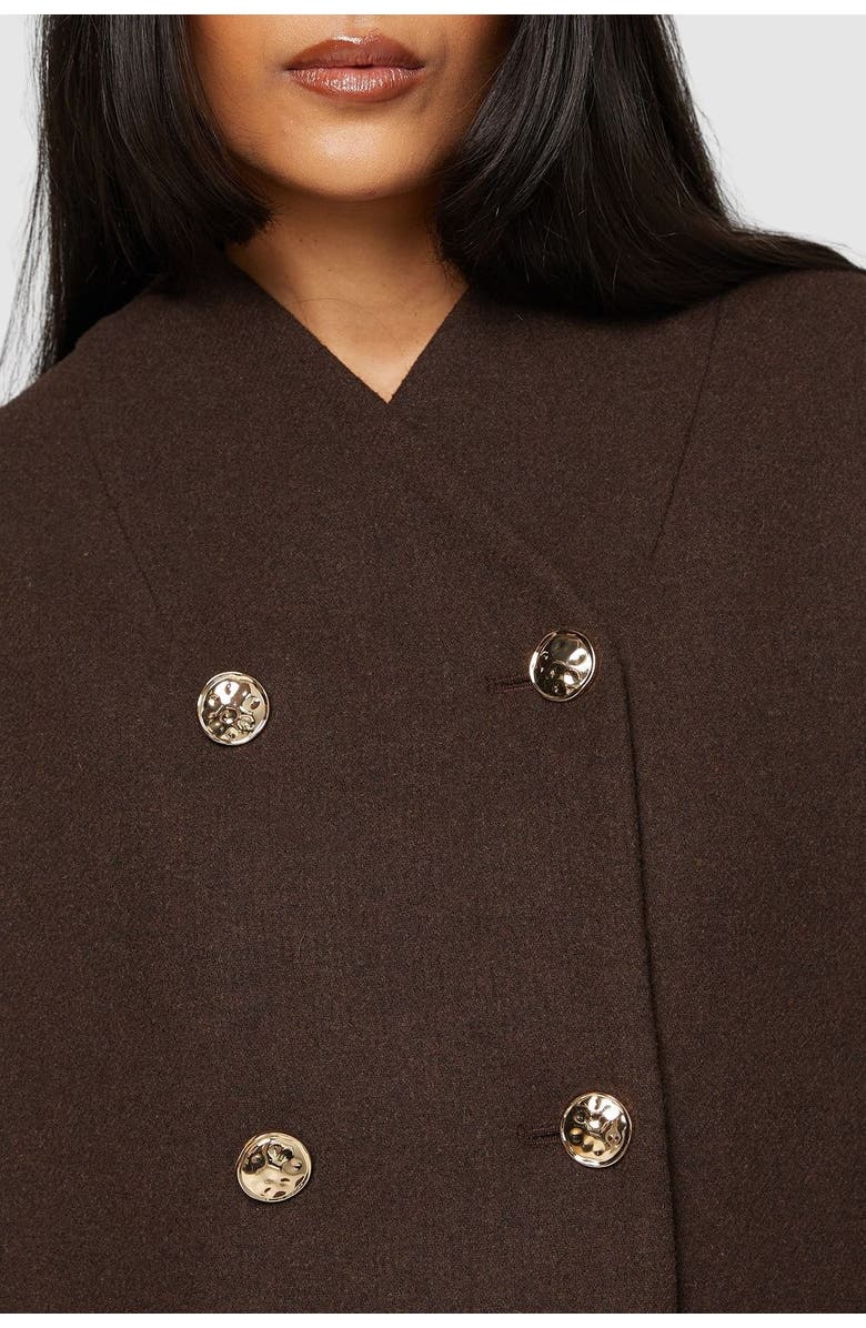 Wallis Petite Grown On Neck Peacoat, Alternate, color, Chocolate