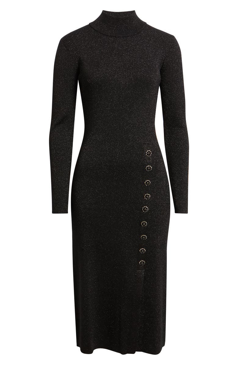 Elie Tahari The Chaya Metallic Button Detail Long Sleeve Sweater Dress, Alternate, color, Noir Black/ Gold Lurex
