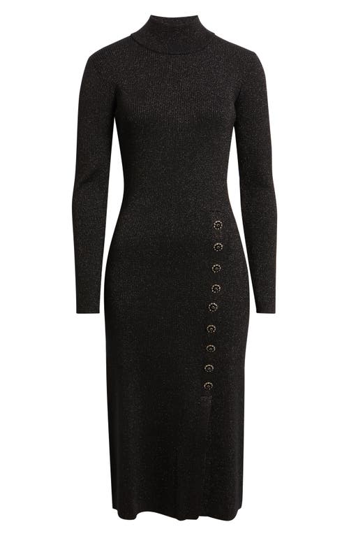 Elie Tahari The Chaya Metallic Button Detail Long Sleeve Sweater Dress In Black