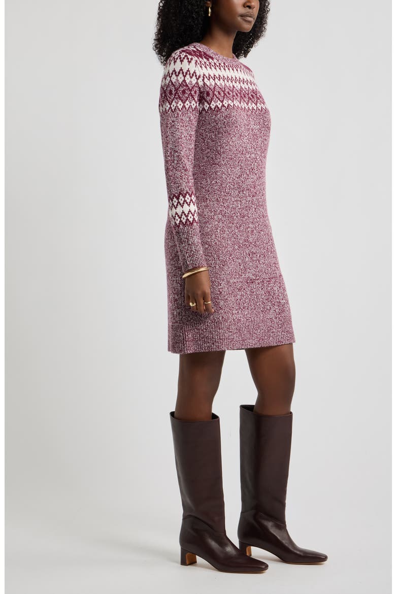 Wool & Cashmere Long Sleeve Fair Isle Sweater Dress, Alternate, color, BURGUNDY LONDON FAIRISLE