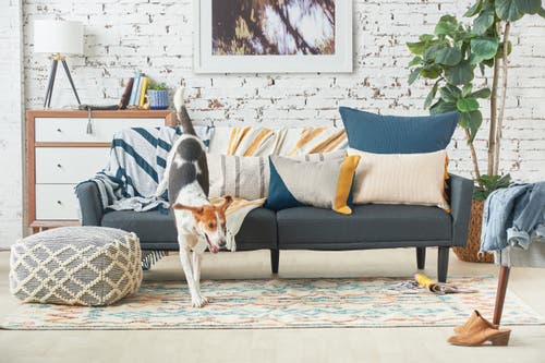 Carol & Frank Rory Blue Sand & Gold Cotton Blend Accent Pillow 14" X 22" In Multi