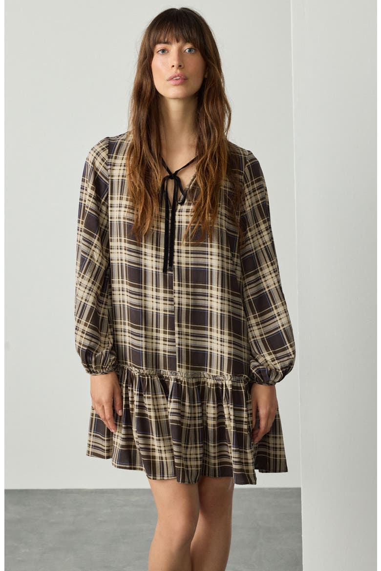 Check Print Long Sleeve Minidress, Alternate, color, CHECK