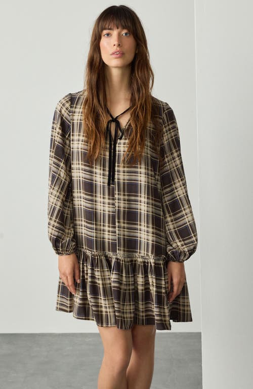Next Check Print Long Sleeve Minidress In Green