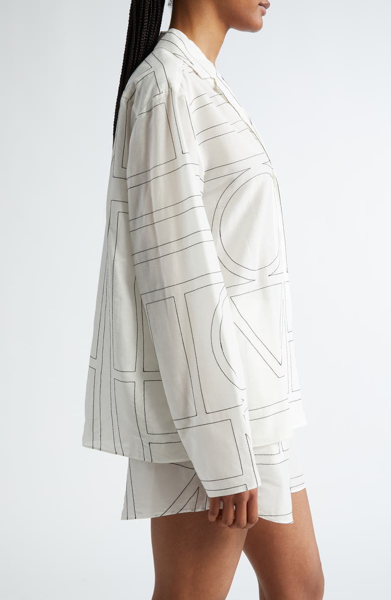 TOTEME Monogram Embroidered Button-Up Shirt, Alternate, color, White/ Black