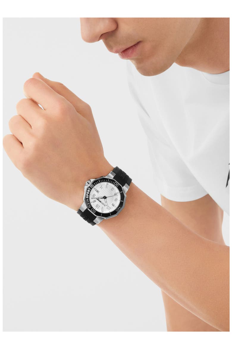 Titan Silicone Band Watch, 44mm, Alternate, color, STAINLESS STEEL/ BLACK