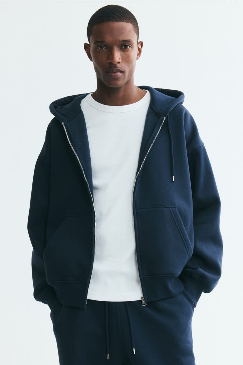 Oversized-Fit Hooded Jacket, Main, color, Navy blue