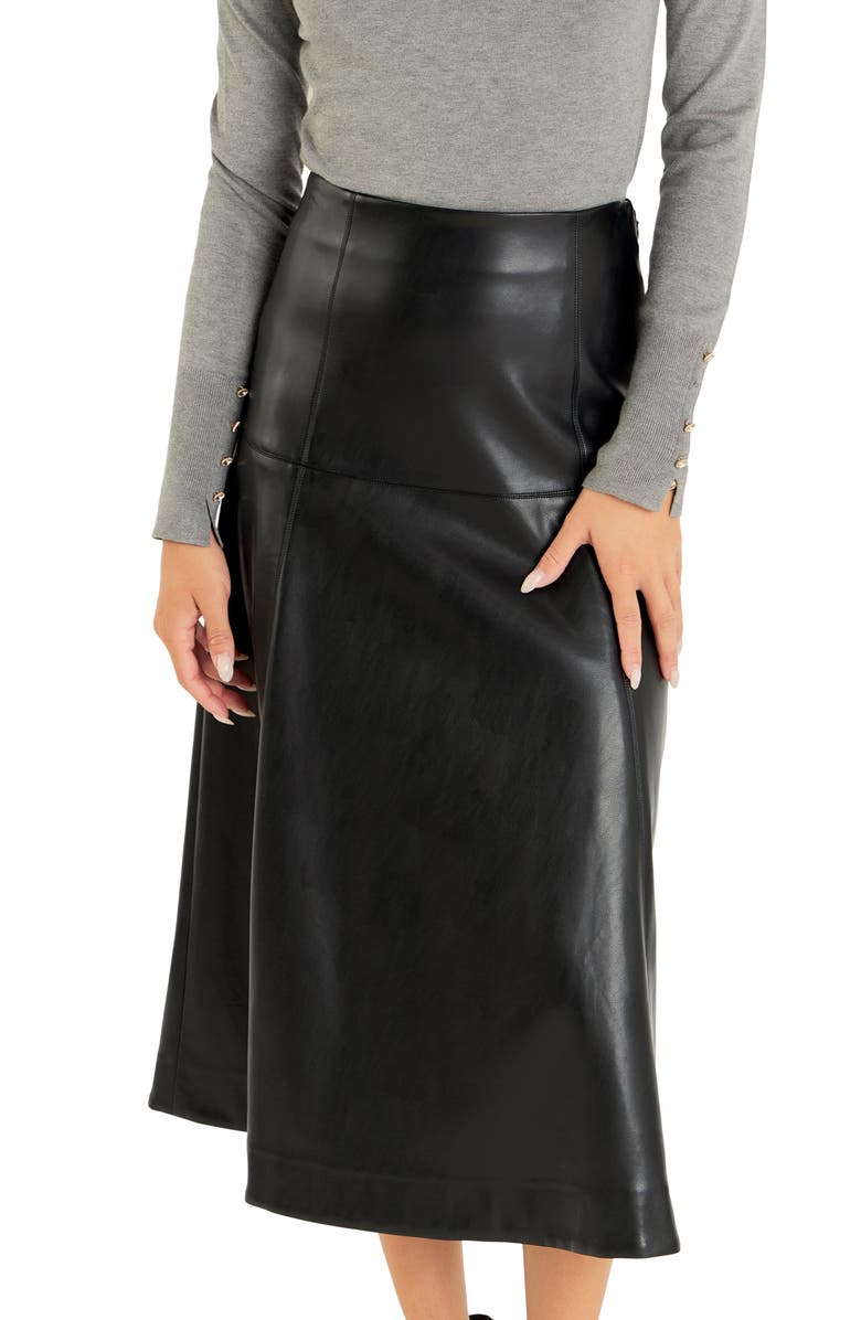 English Factory High Waist Faux Leather Midi Skirt, Alternate, color,