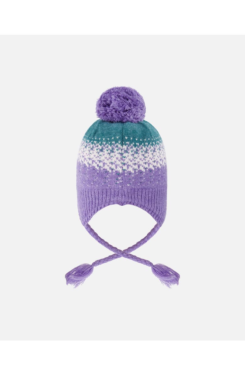 Deux par Deux Lined Peruvian Knit Hat with Pompom, Main, color, Lilac And Green