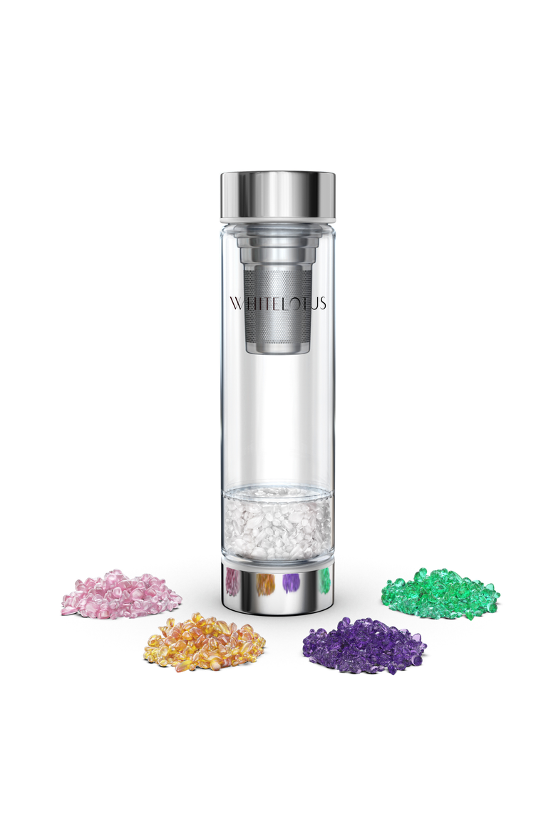 5 Sacred Stones Crystal Healing Water Bottle Luxury Glass Tea Infuser, Alternate, color, Multi