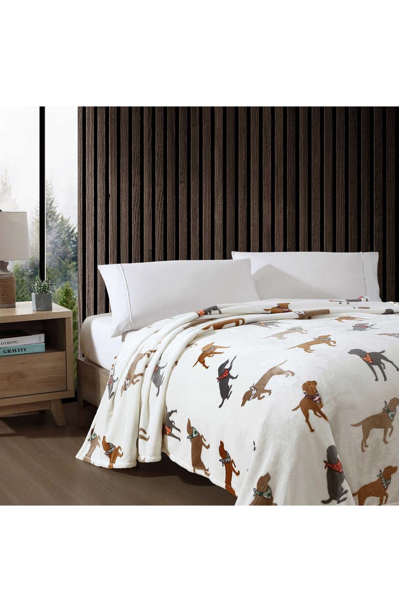 Eddie Bauer Dogs with Scarves Fleece Blanket, Alternate, color, Grey