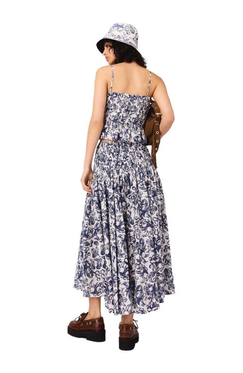 Maje Womens Blue Fruits Print Fruit-print Smocked-waist Cotton Maxi Skirt In Blue