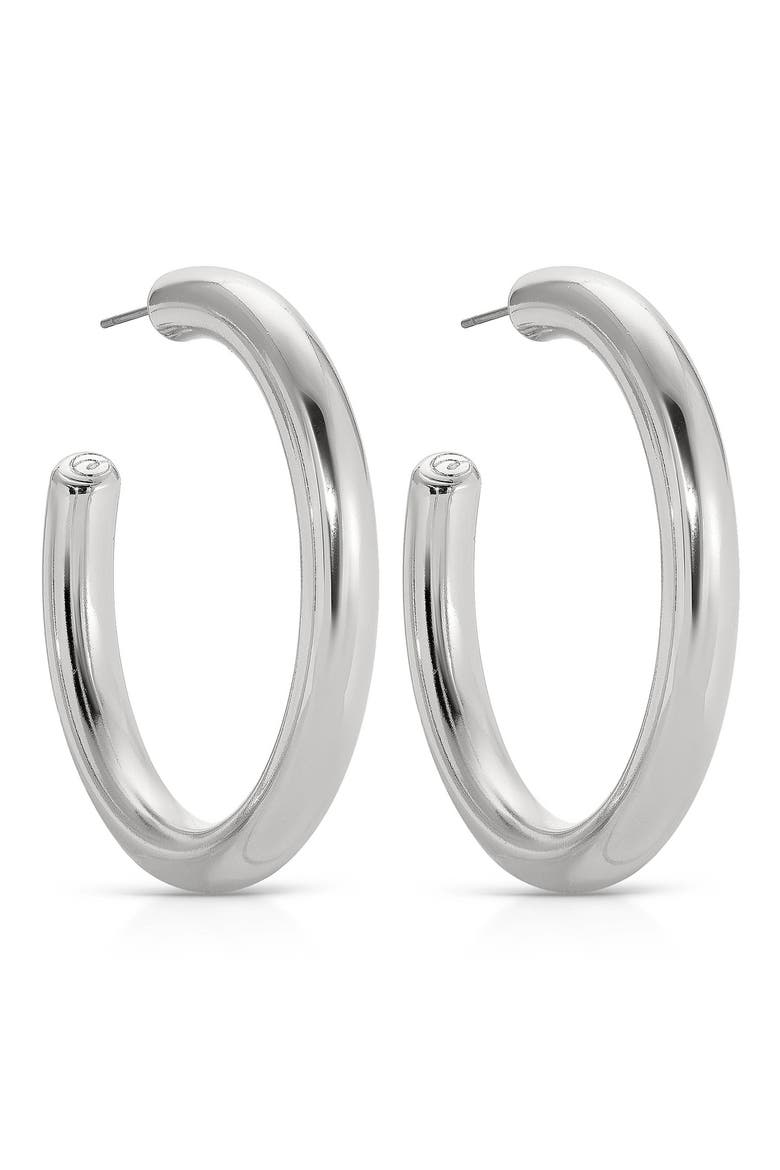 Large Thick Classic Hoop Earrings, Alternate, color, RHODIUM