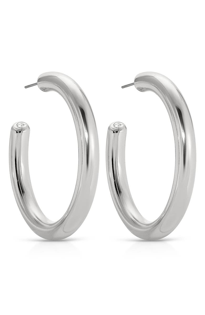 Ettika Large Thick Classic Hoop Earrings, Alternate, color, Rhodium