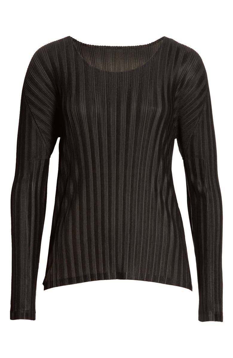 Pleats Please Issey Miyake Pleated Long Sleeve Top, Alternate, color, Black