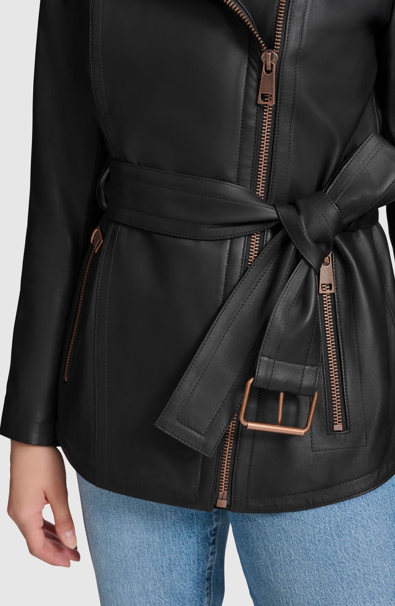 Andrew Marc Delphine Belted Leather Jacket, Alternate, color, Black