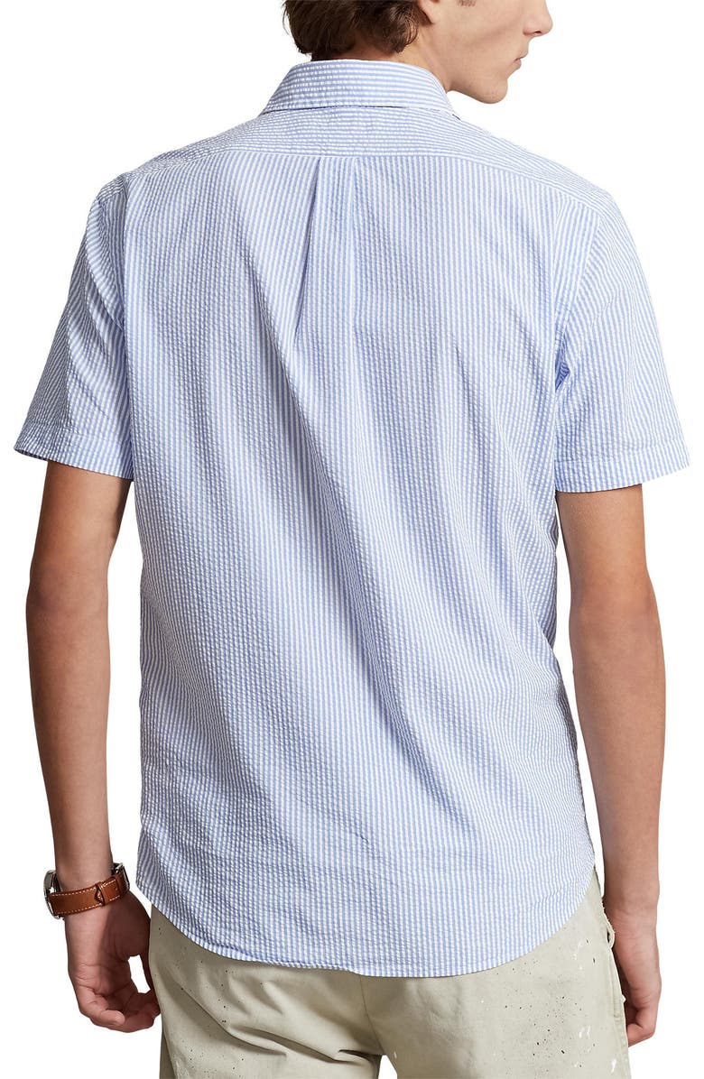Polo Ralph Lauren Prepster Classic Fit Stripe Short Sleeve Seersucker Button-Down Shirt, Alternate, color, 