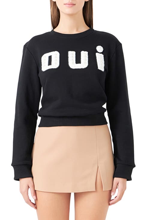 Oui Imitiation Pearl Embellished Cotton Sweatshirt