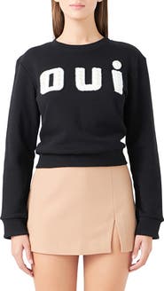 Endless Rose Oui Imitiation Pearl Embellished Cotton Sweatshirt