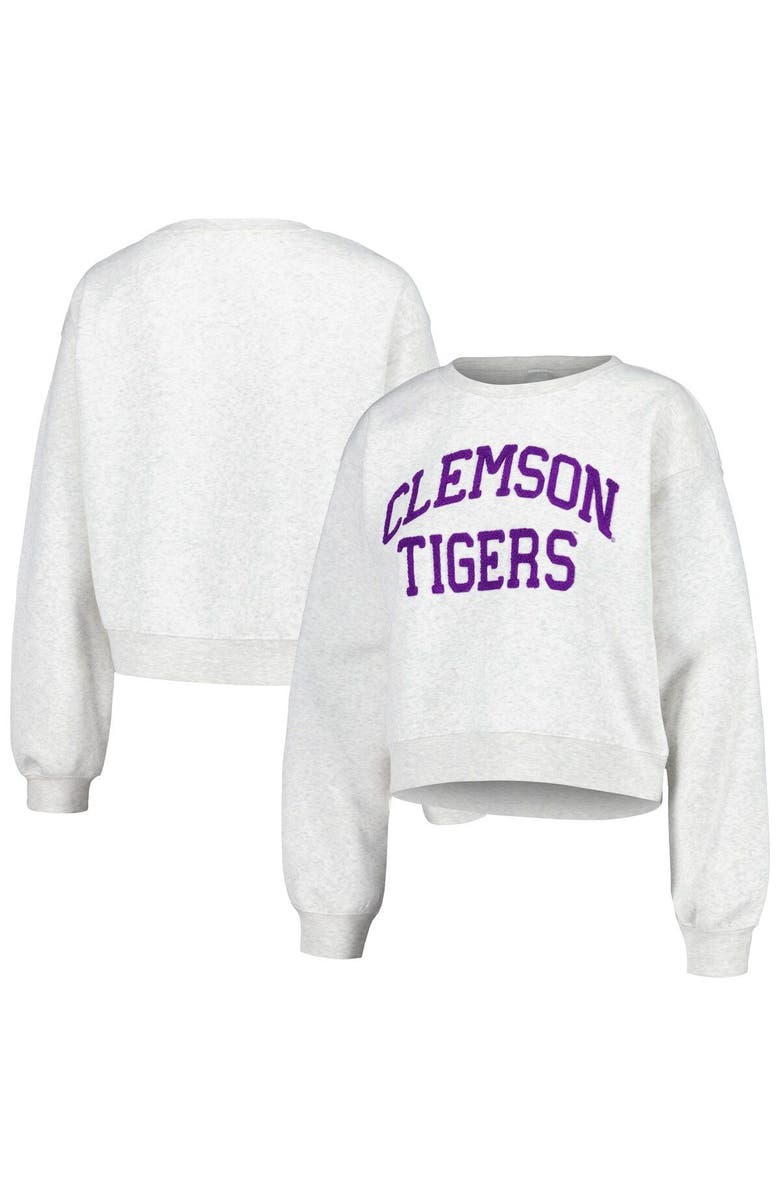 ZOOZATZ Women's ZooZatz Oatmeal Clemson Tigers Core Chenille Cropped Pullover Sweatshirt, Main, color, Oatmeal