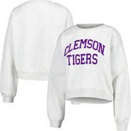 ZOOZATZ Women's ZooZatz Oatmeal Clemson Tigers Core Chenille Cropped Pullover Sweatshirt