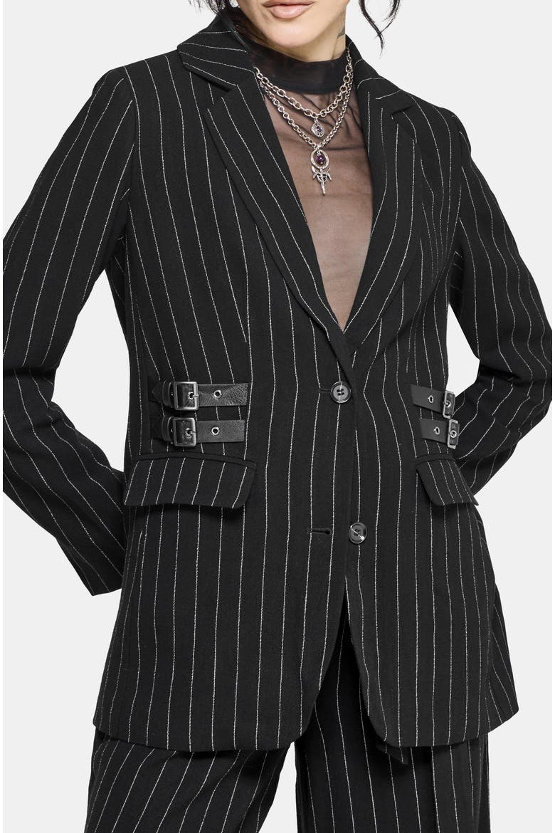 Charli Pinstripe Buckle Oversized Blazer, Main, color, Black