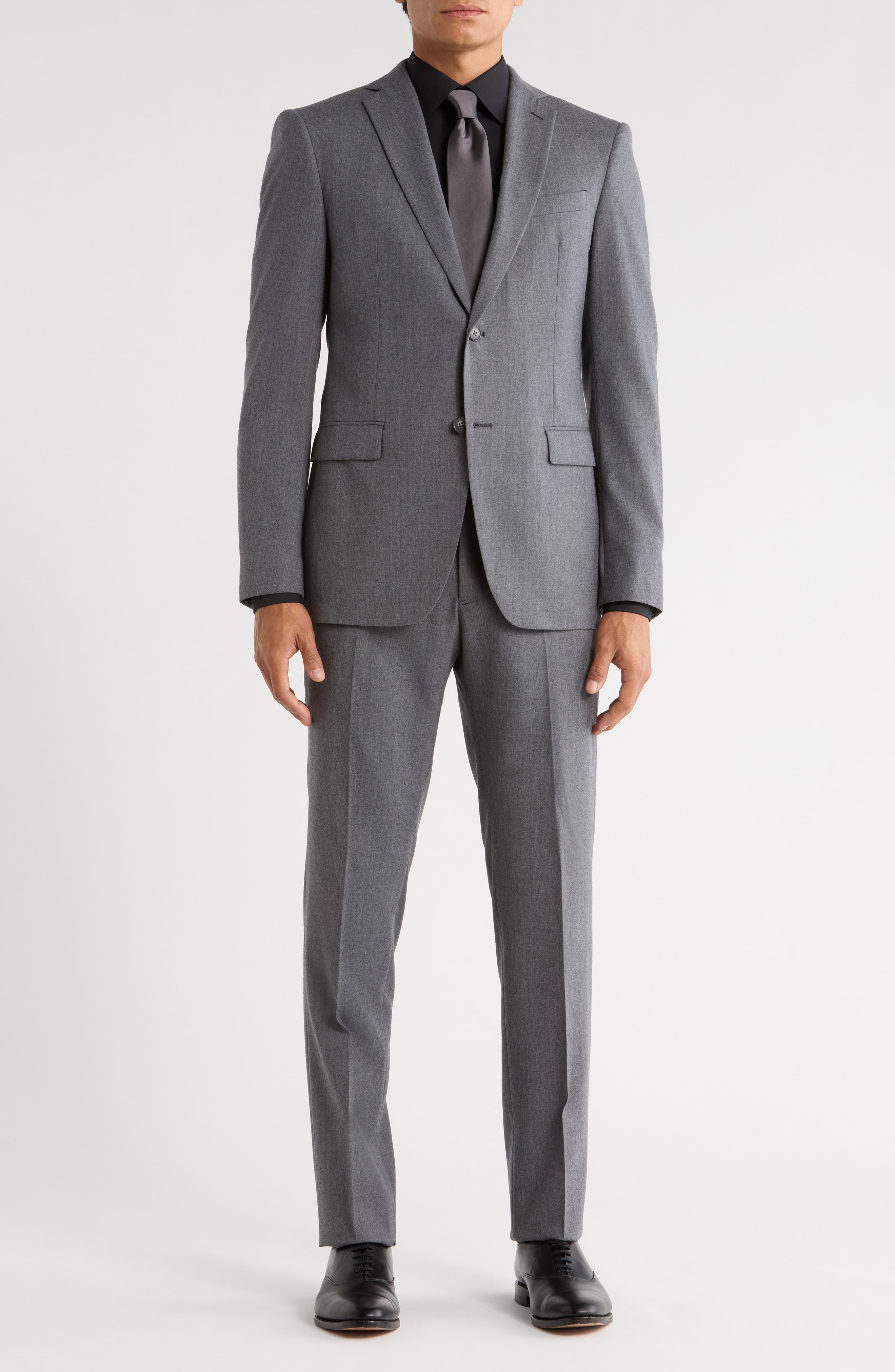 John Varvatos Star USA Grey Solid Two-Button Notch Lapel Wool Blend Suit