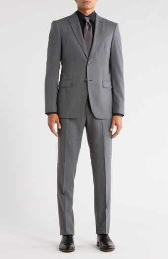 John Varvatos Star USA Grey Solid Two-Button Notch Lapel Wool Blend Suit