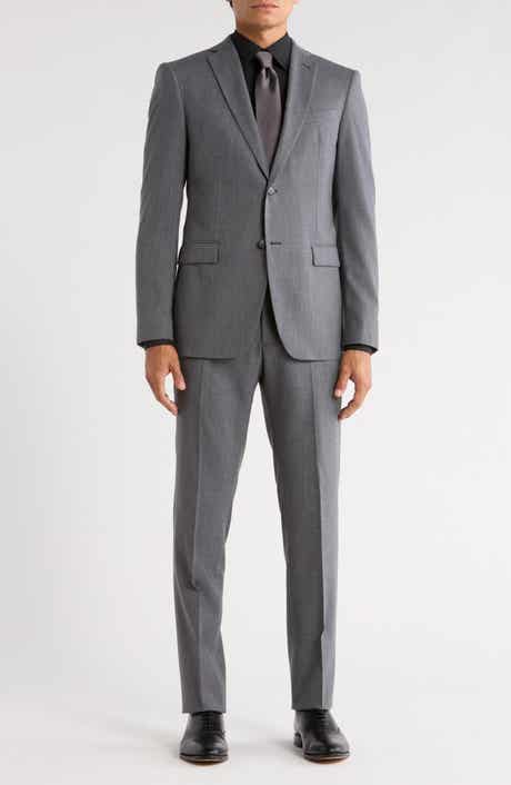 John Varvatos Star USA Grey Solid Two-Button Notch Lapel Wool Blend Suit
