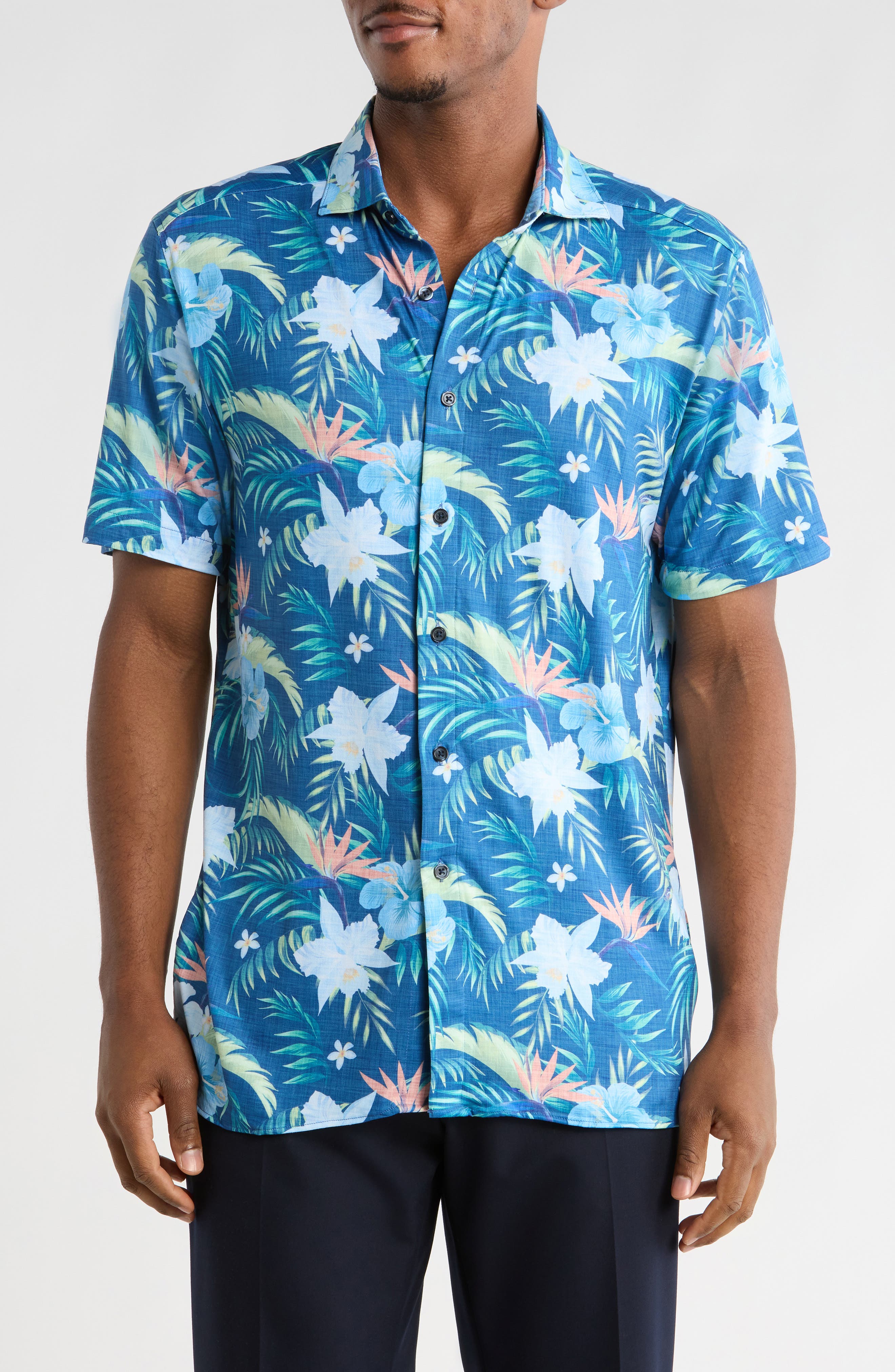 CONSTRUCT Slim Fit Performance Short Sleeve Button-Up Shirt