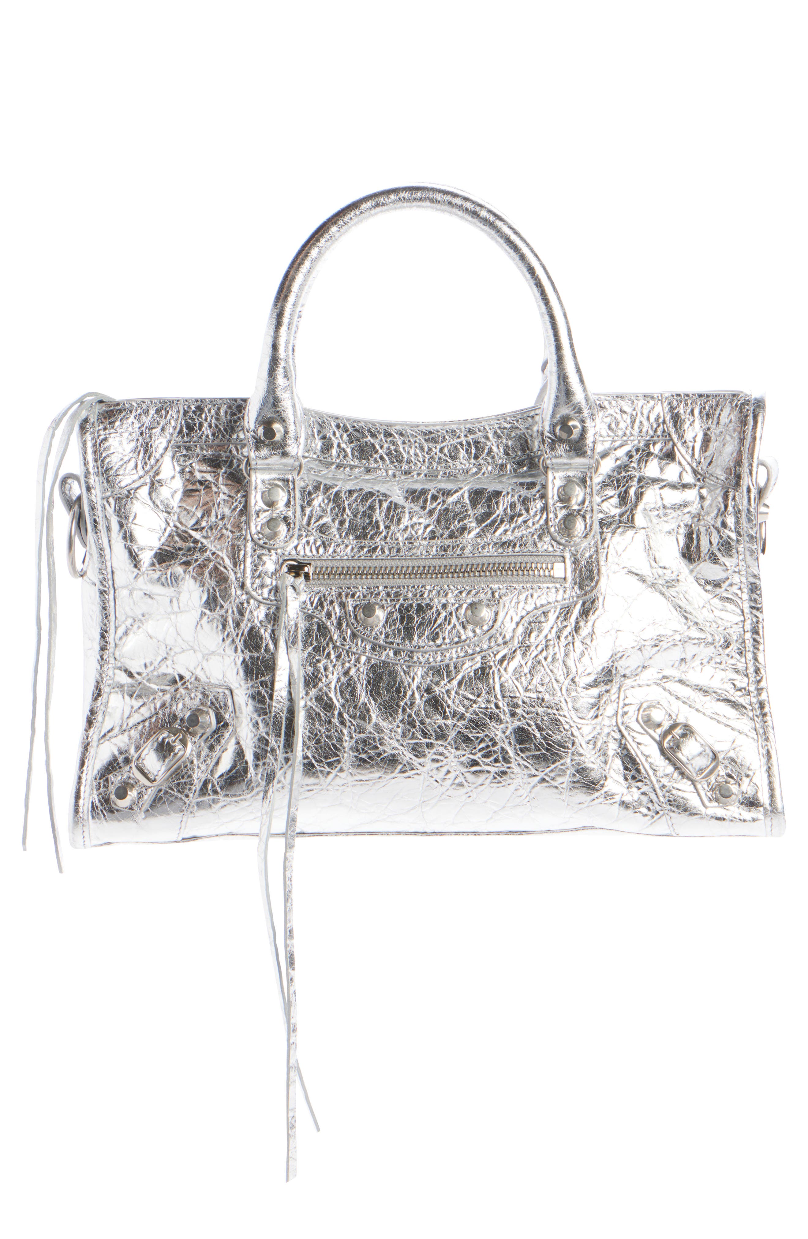 Balenciaga Mini Le City Metallic Lambskin Leather Handbag, Main, color, 8122 Silver
