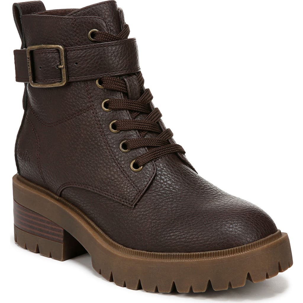 Blowfish Malibu Jagger Lug Combat Boot In Dark Brown Faux Leather