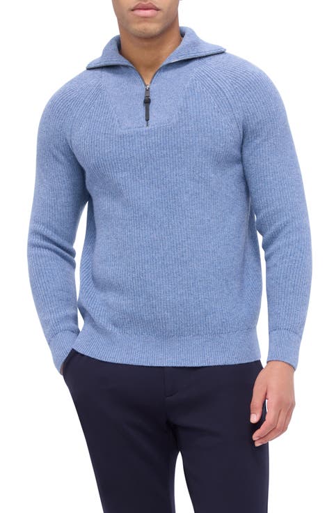 Half Zip Wool Blend Pullover Sweater