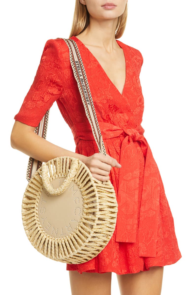 Stella McCartney Logo Woven Raffia Circle Bag, Alternate, color,