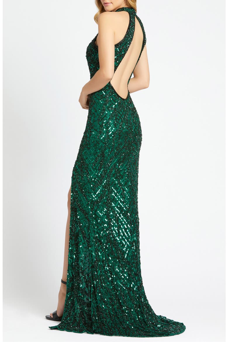 Sequin Halter Column Gown, Alternate, color, BOTTLE GREEN