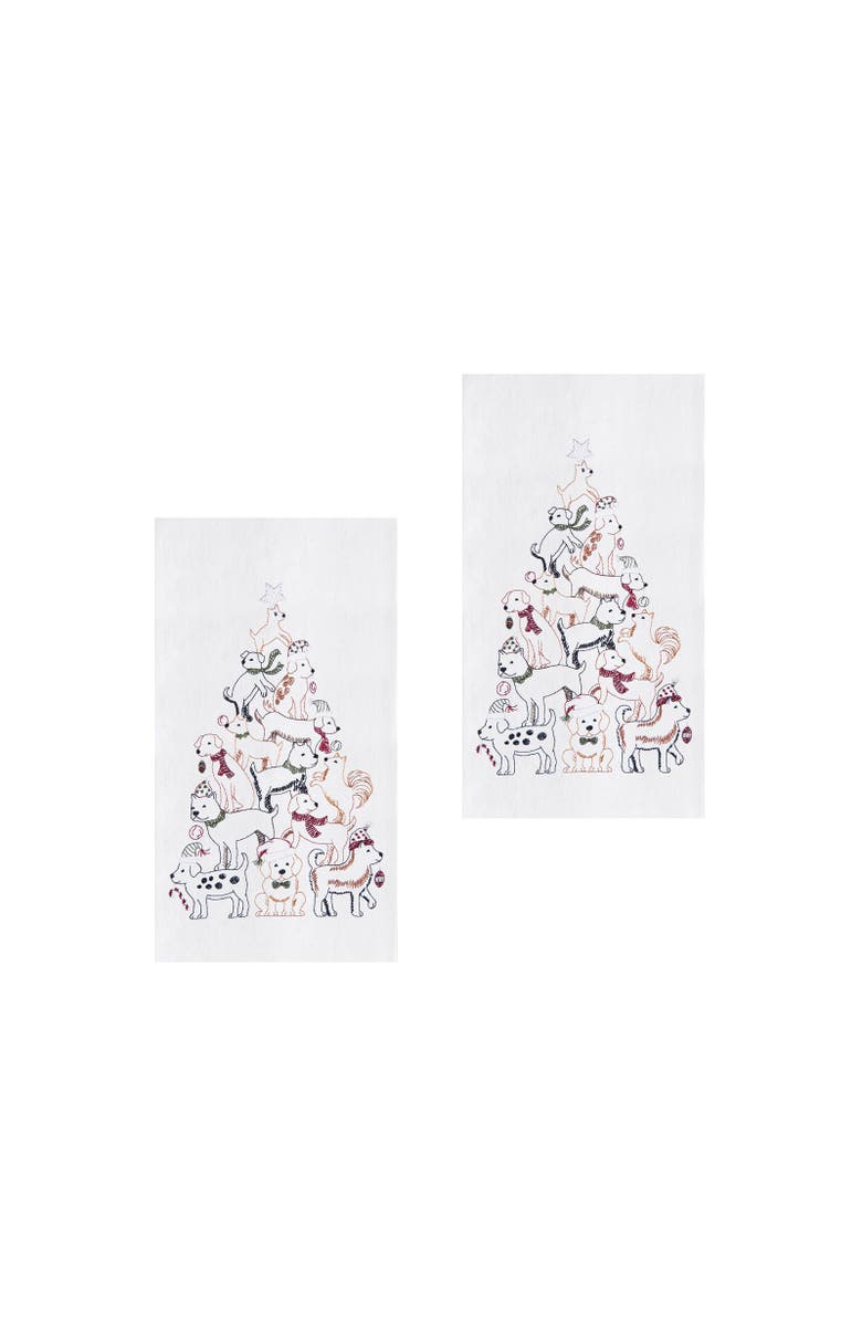 C&F Home Puppy Dogs Christmas Tree Flour Sack Kitchen Dishtowels, Set of 2, Main, color, White
