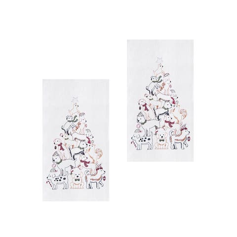 Puppy Dogs Christmas Tree Flour Sack Kitchen Dishtowels, Set of 2
