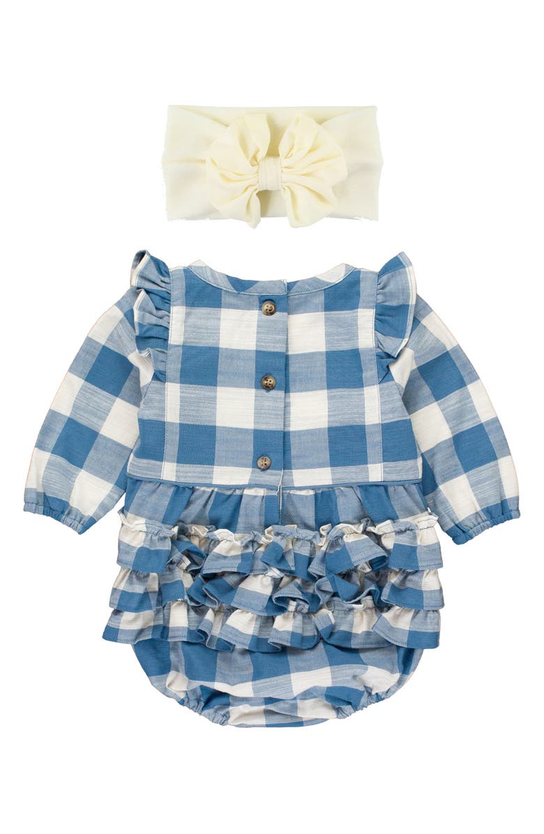 RuffleButts Plaid Ruffle Romper & Headband Set, Alternate, color, 
