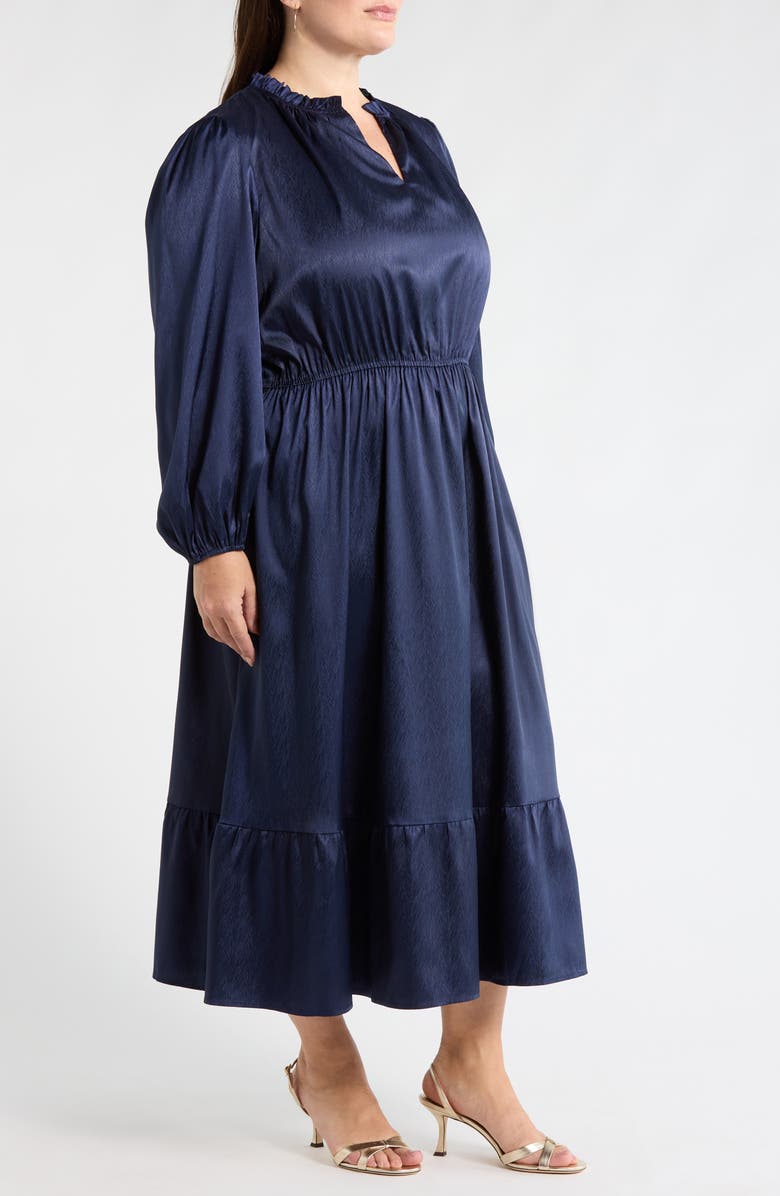 SUGARLIPS Fabiola Long Sleeve Satin Midi Dress, Alternate, color, Navy