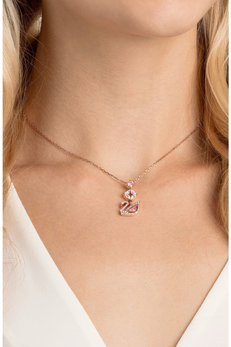 Crystal Swan Pendant Necklace, Alternate, color, PINK