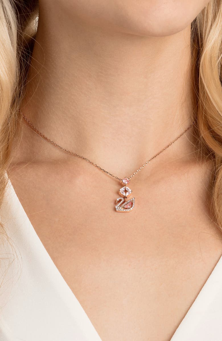 Swarovski Crystal Swan Pendant Necklace, Alternate, color, Pink