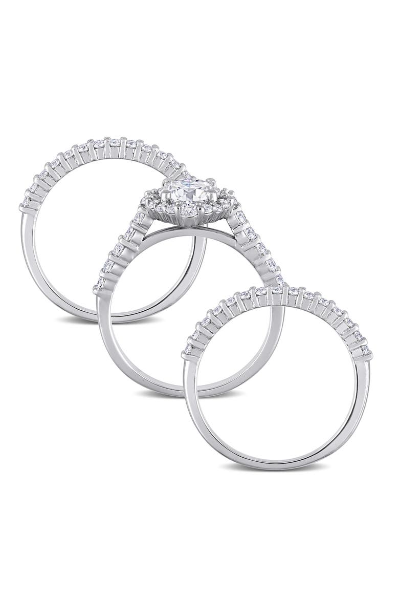 Set of 3 Lab-Created Moissanite Rings, Alternate, color, WHITE/ SILVER