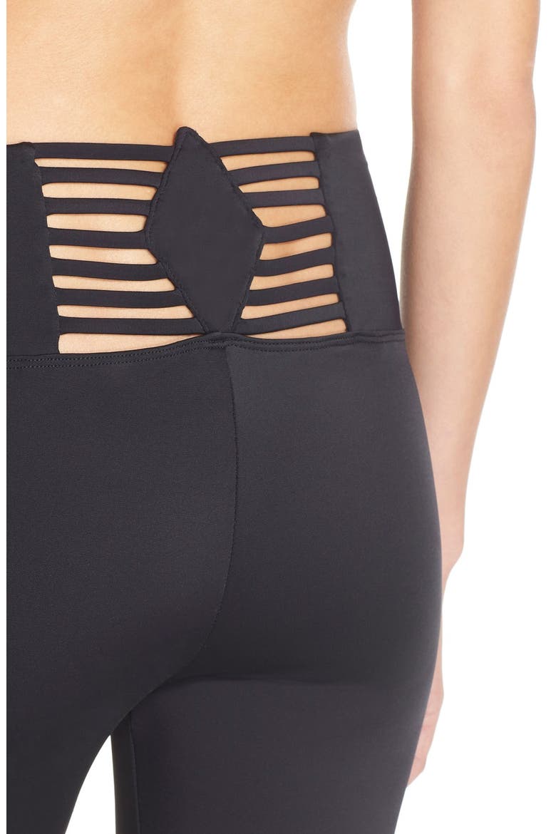 'Sun Ray' Cutout Back Capris, Alternate, color, BLACK