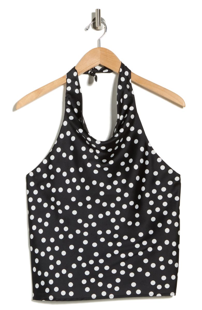 Renee C Polka Dot Satin Halter Top, Main, color, Black