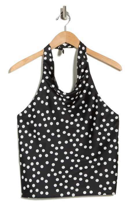 Renee C Polka Dot Satin Halter Top