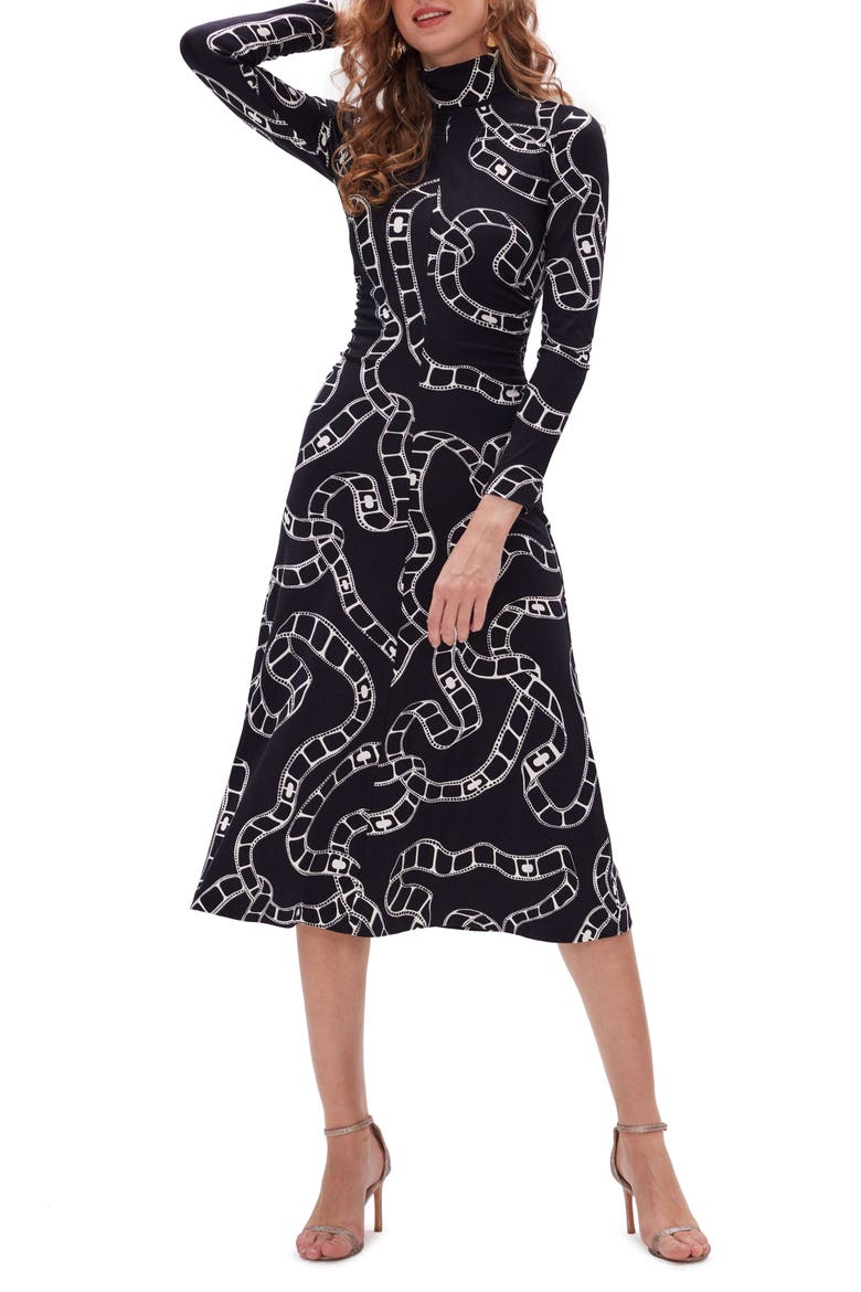 Briony Film Print Long Sleeve Dress, Main, color, MOVIE CHAIN