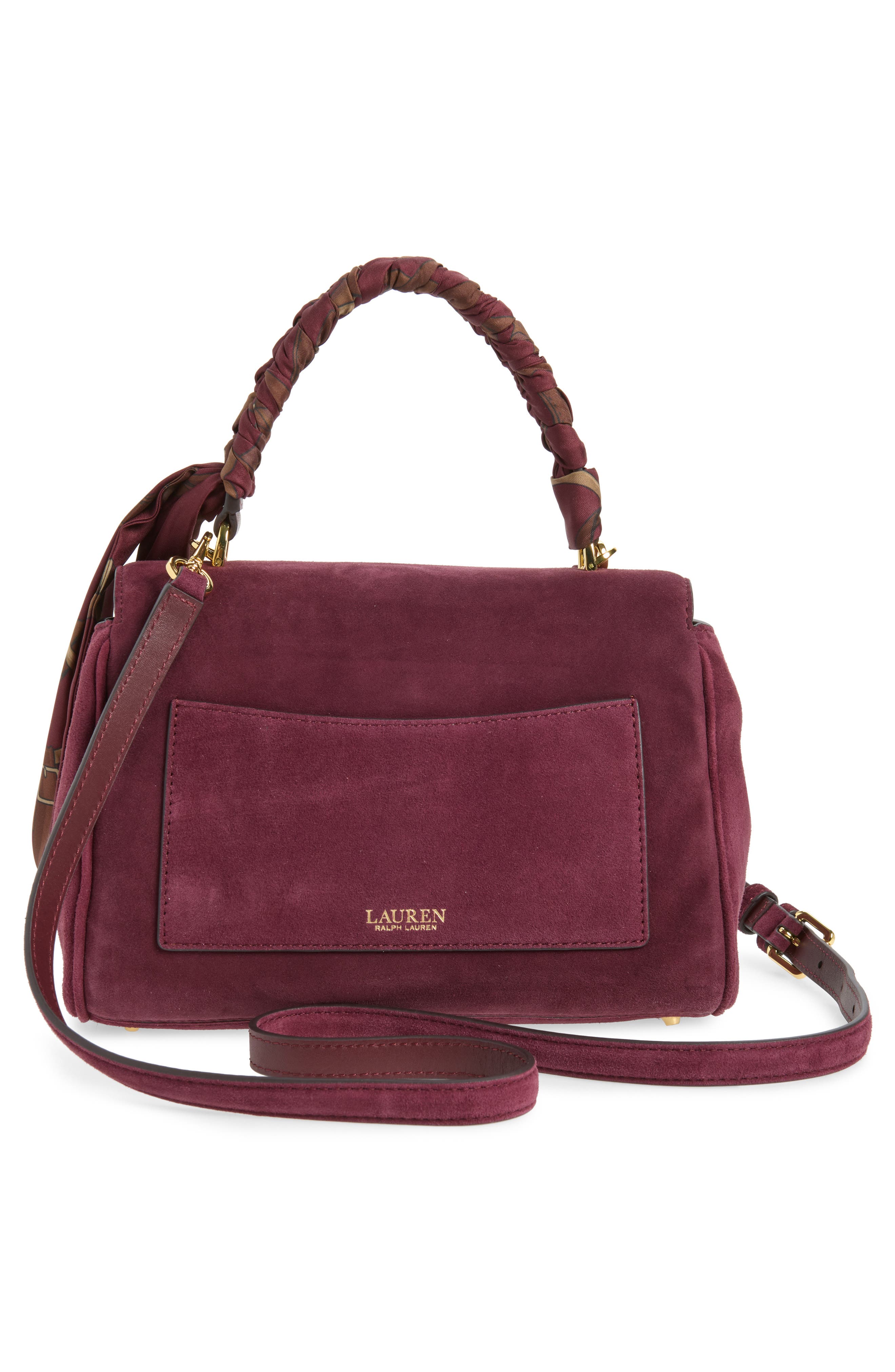 Farrah Scarf Wrapped Small Satchel, Alternate, color, DARK GARNET