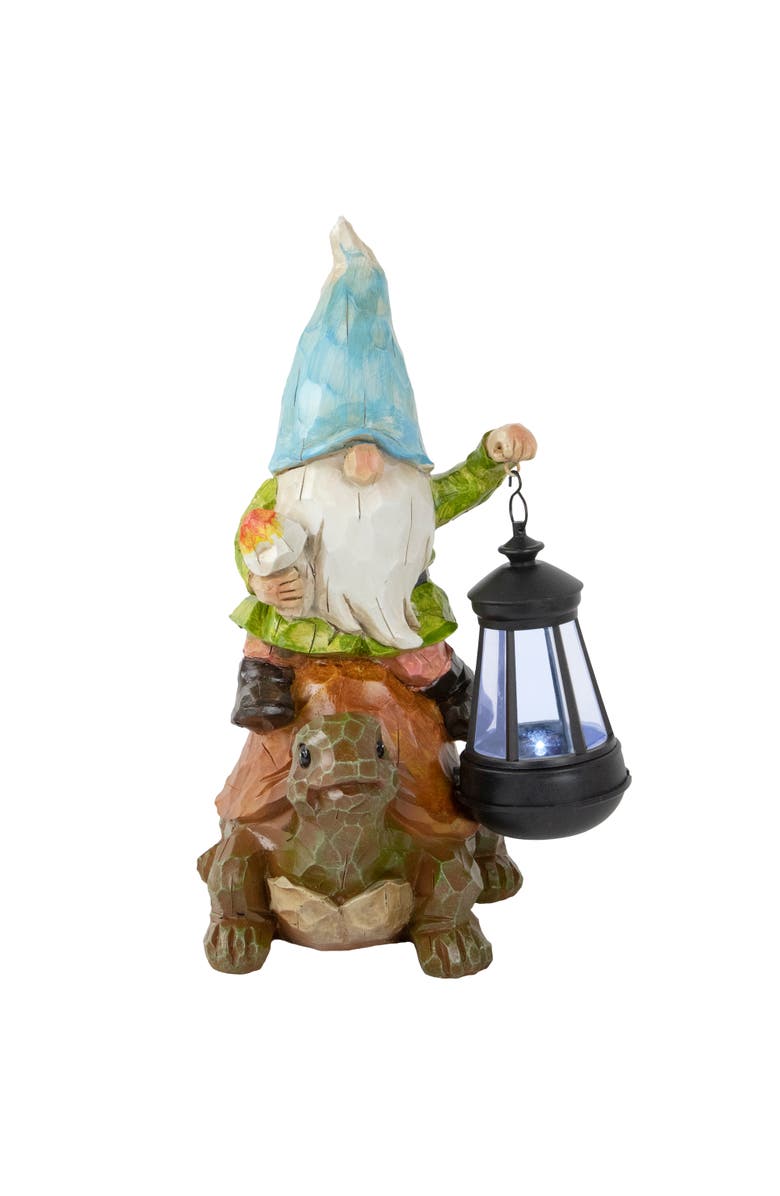 Northlight 12.5" Solar LED Lighted Gnome and Turtle Outdoor Garden Statue, Main, color, Brown
