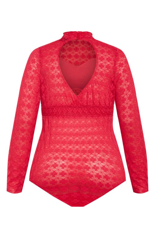 City Chic Constance Cutout Back Lace Bodysuit In Pop Pink